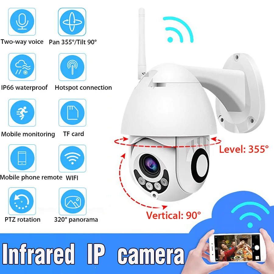 

IP-камера наружная беспроводная, 1080P, PTZ, Wi-Fi, 4-кратный зум