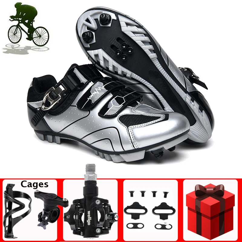 

2021Self-locking Mtb Cycling Shoes Sapatilha Ciclismo Non-slip Outdoor Athletic Bicycle Silver Comfortable Bike Bicicleta