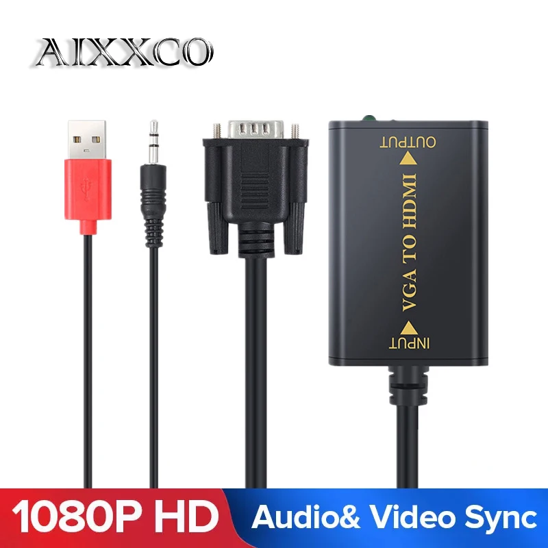 AIXXCO качество Портативный Plug and play VGA к HDMI Совместимость Выход 1080P HD аудио ТВ AV ПК
