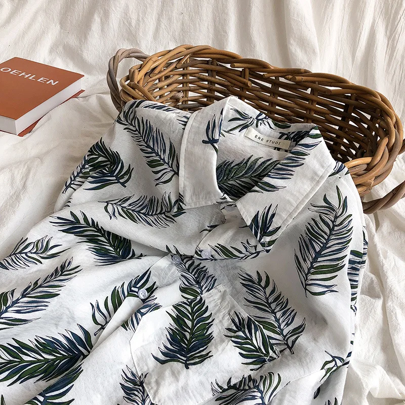 

Large size flat men's beach leisure couple flower Shirt Youth top printed loose short sleeve shirt