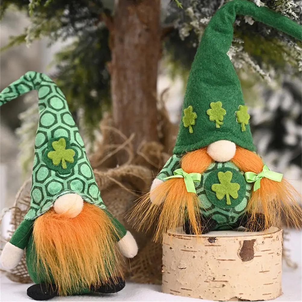 

St. Patrick’s Day Gnome - Faceless Doll Irish Elf Plush Dwarf Doll Ornament For Home Decoration Lucky Clover Green Hat Standin