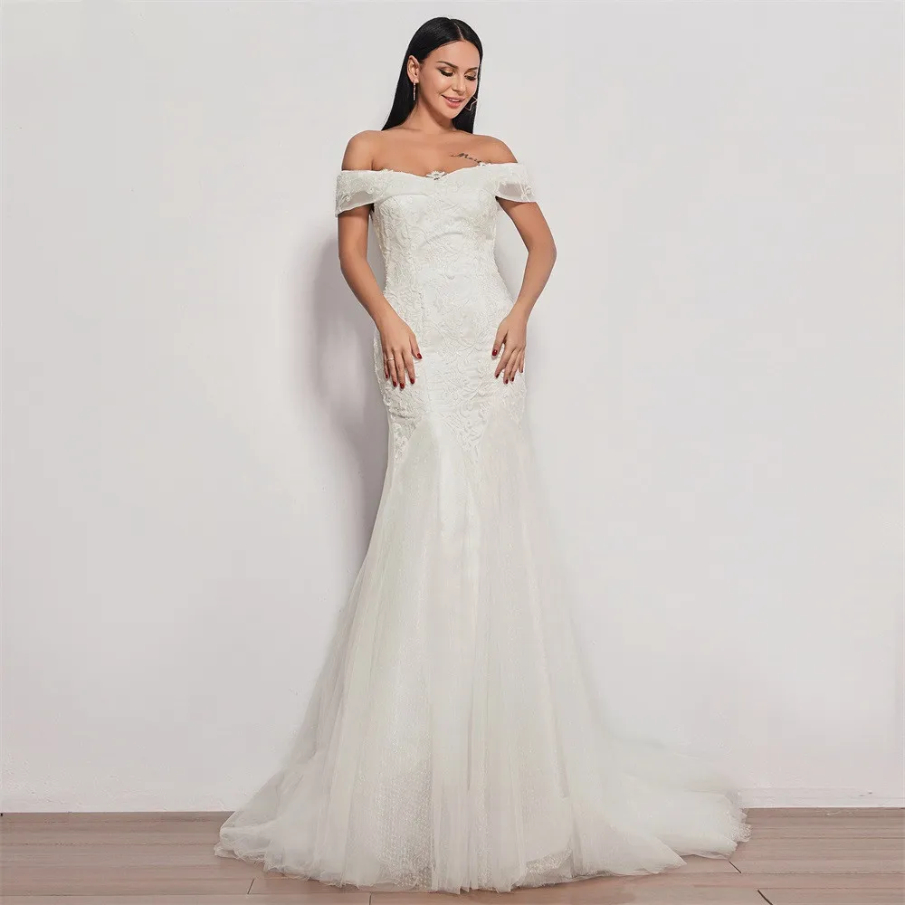 

Кружевное свадебное платье цвета слоновой кости, с блестками, платье-Русалка с вырезом лодочкой