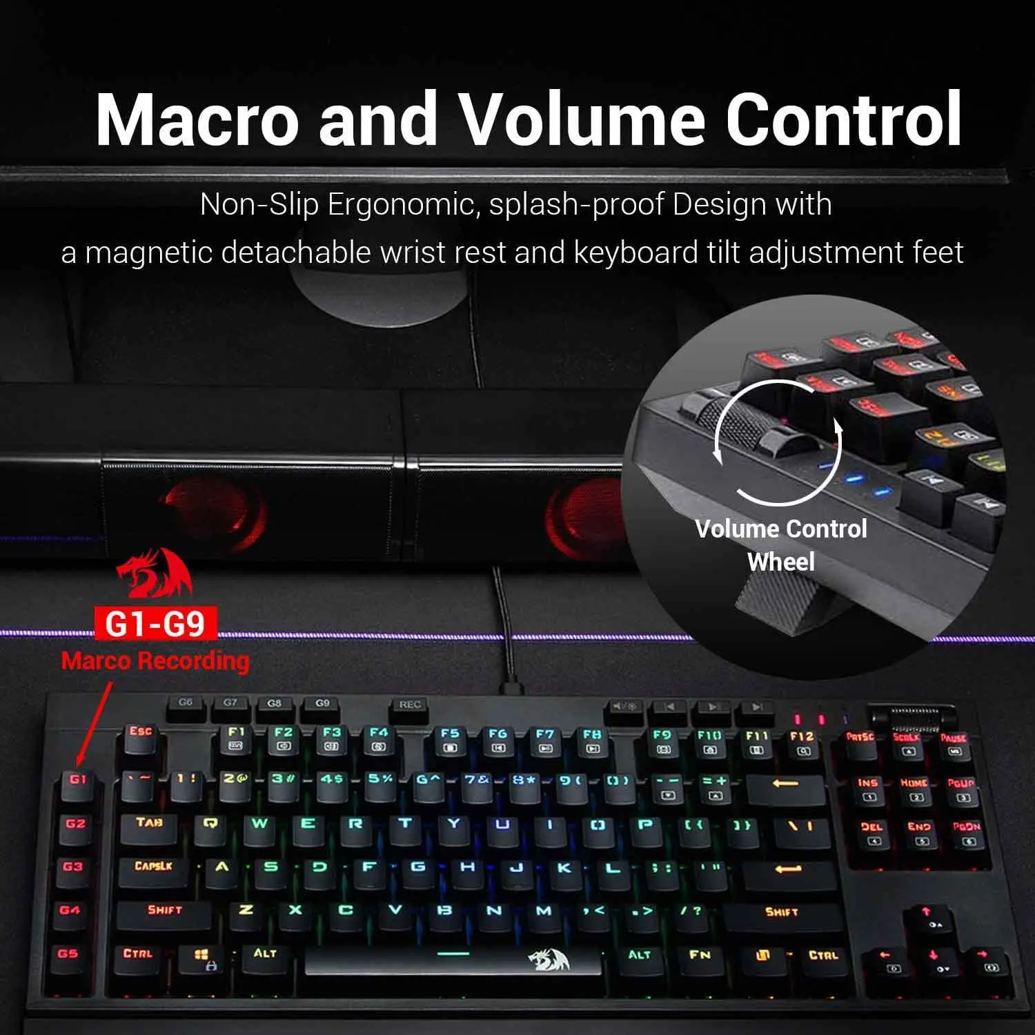 Программируемая Механическая игровая клавиатура Redragon K588 с RGB светодиодной