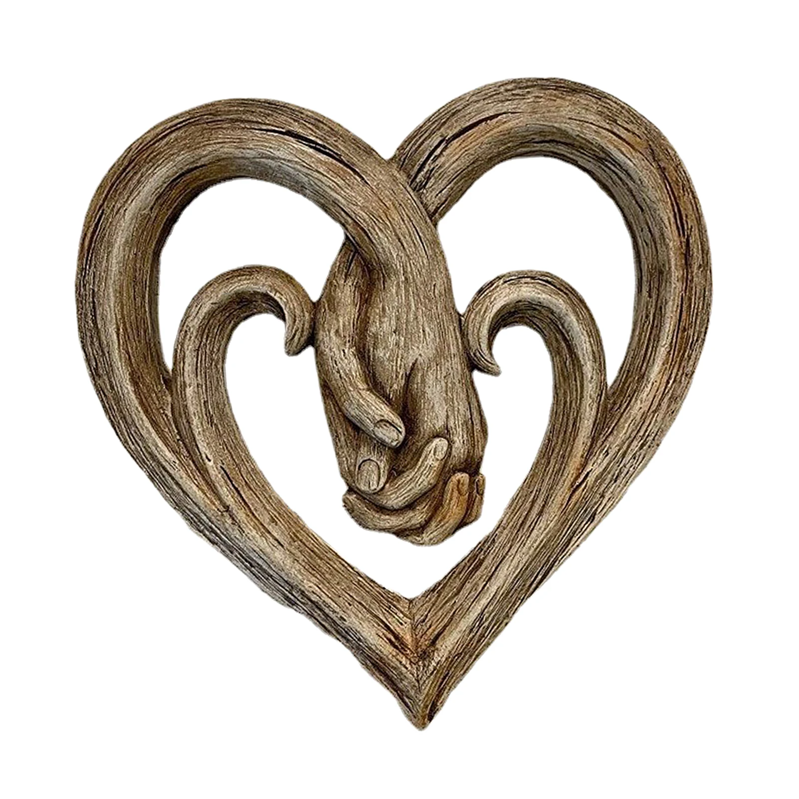 

12" Wooden Carved Wall Mount Decor Plaque Sculpture Hands Clasped Decoration