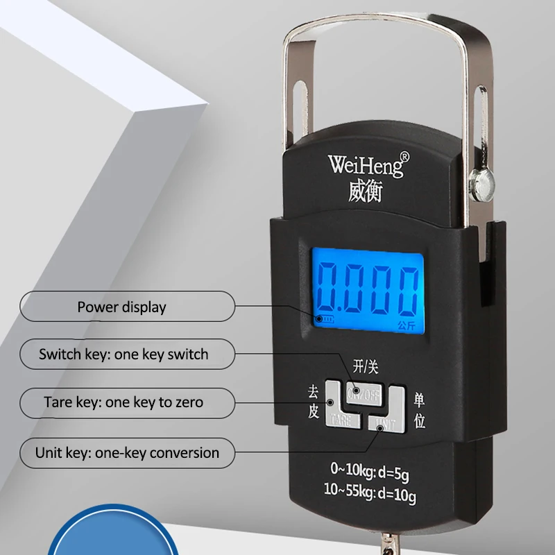 Электронные цифровые весы с USB подвесным крючком 55 кг 10 г для рыбалки путешествий