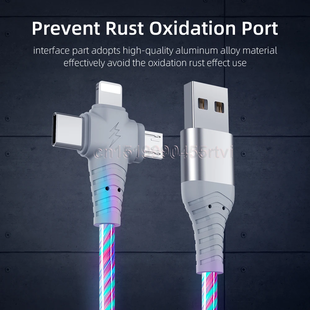 Светящийся USB-кабель 3 в 1 для iPhone 14 13 12 11 Pro 2 зарядное устройство с микро-USB Type-C 8-Pin