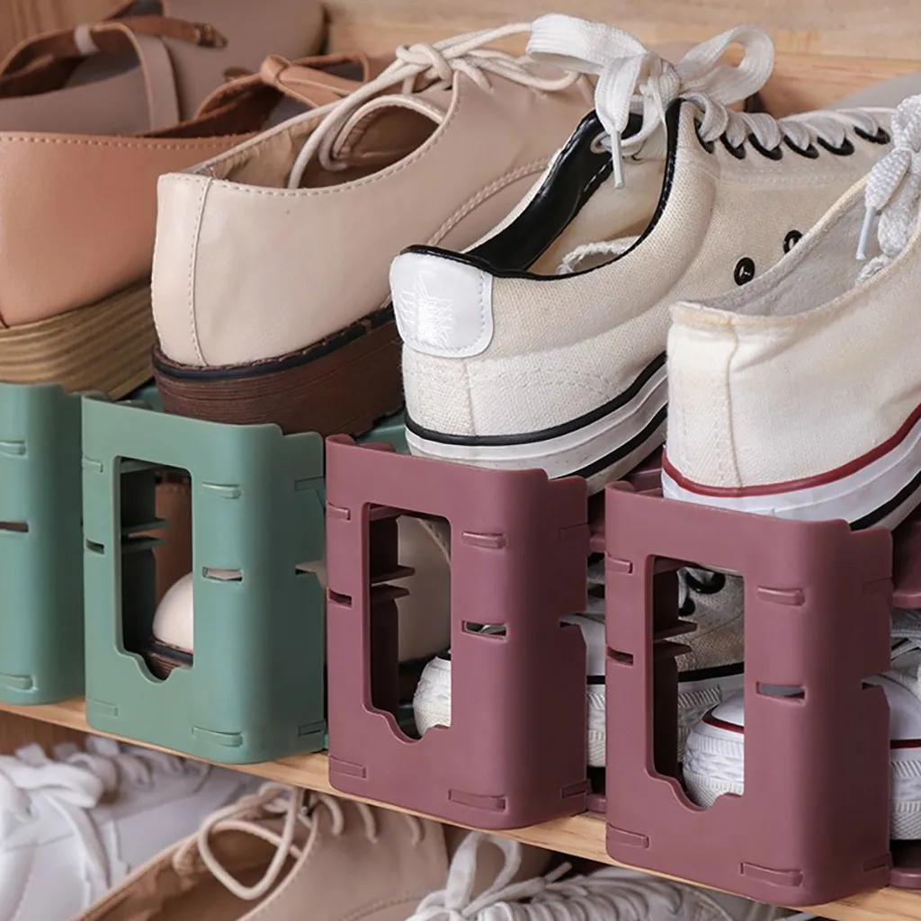 Прочный материал Простой Регулируемый двойной стеллаж для хранения обуви