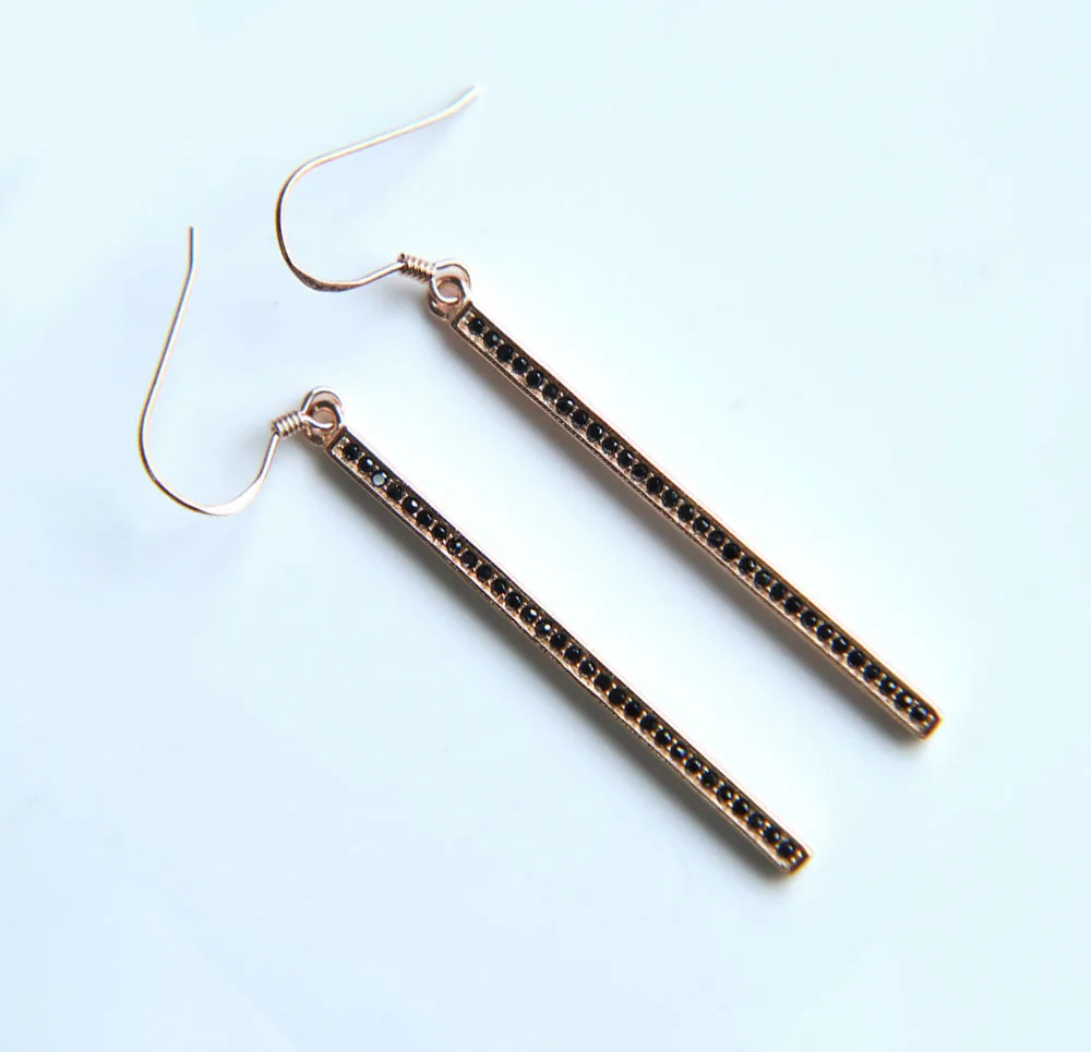 Женские длинные серьги гвоздики из серебра 925 пробы с фианитом|bar earrings|earrings for