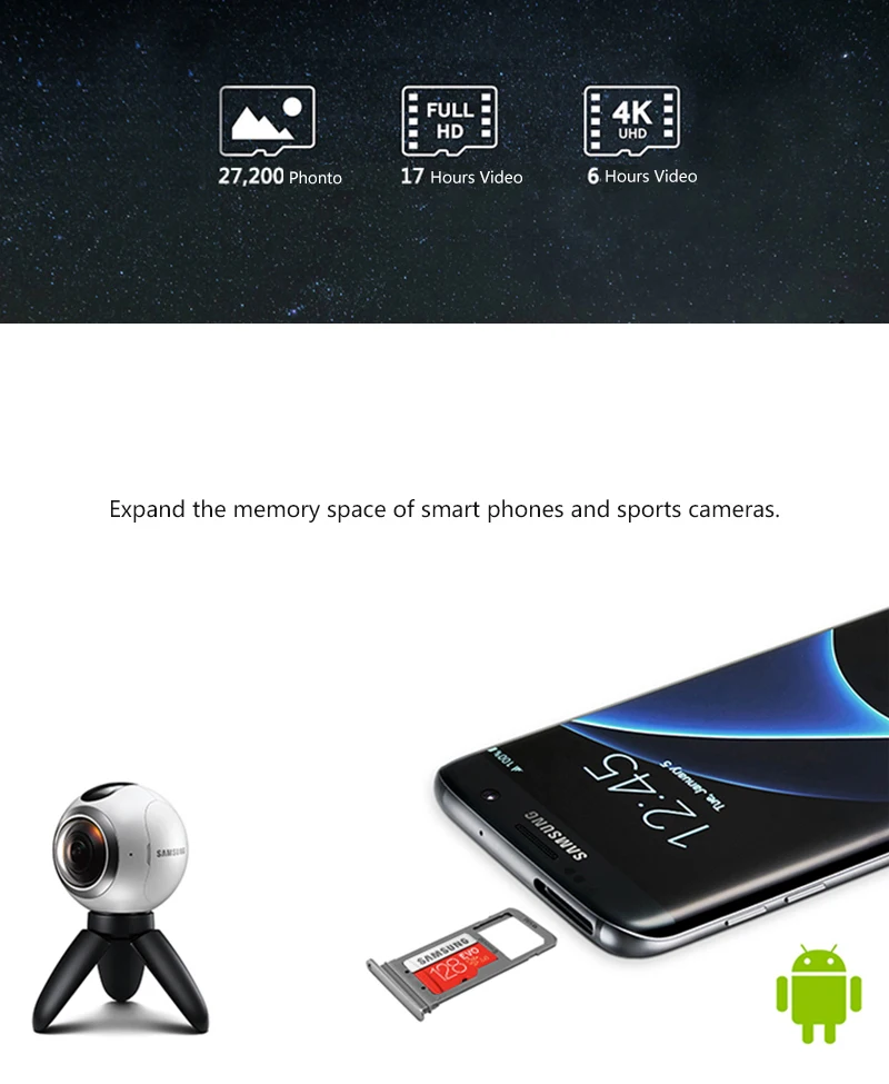 SAMSUNG карта памяти Micro SD Card 64 Гб 128 ГБ 256 Гб карта памяти EVO+ 100 МБ/с. C10 TF карта флэш-накопитель для смартфона