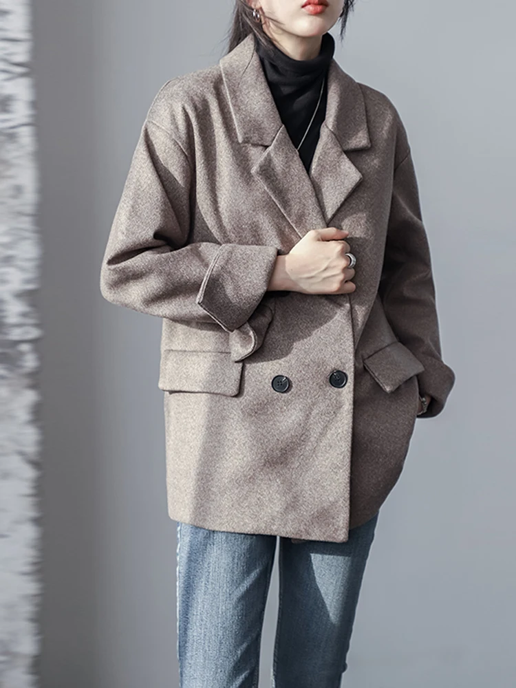 Новинка весны 2020 костюм с воротником цвета хаки элегантный шерстяной утепленный