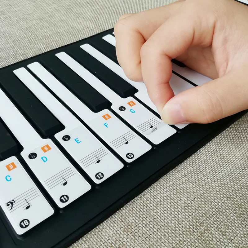 61/88 Color transparent piano keyboard sticker Electronic keyboard sticker with simple and staff, white keys only