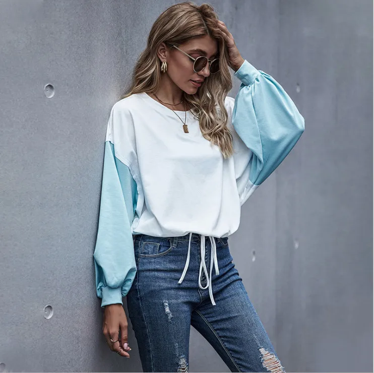 Женская свободная футболка с длинным рукавом и круглым вырезом - купить по