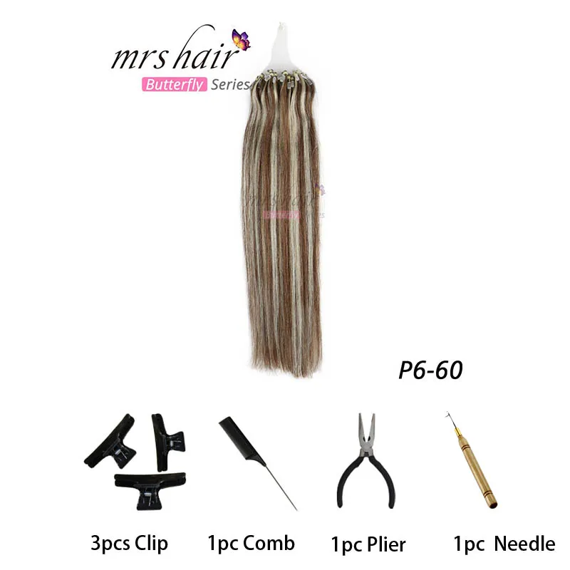P6-60 MRSHAIR, прямые волосы на микро-кольцах, 1"-24", 1 г/шт., 50 шт., волосы Remy для наращивания на микро-кольцах - Цвет: P6-60
