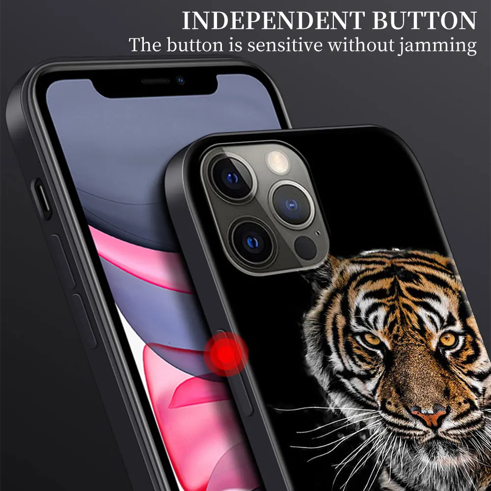 Mobile Phone Case for Apple iPhone 14 11 12 13 Pro Max XR X 7 8 Plus XS Black Soft Cover SE 2020 Coque Lion Tiger Animal Bumper