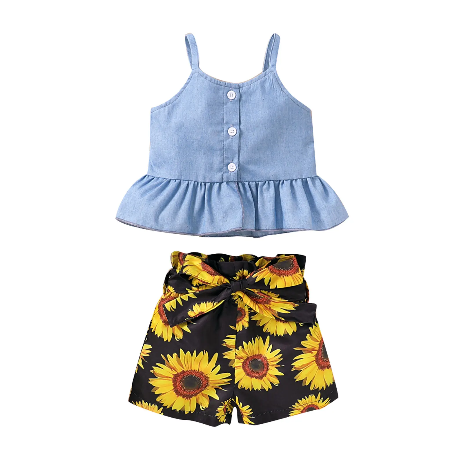 

Kid's Sunflower Two Piece Suits Round Neck Sleeveless Camisole Sunflower Printed Short Pants