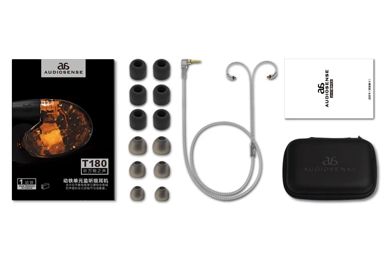 Наушники AUDIOSENSE T180 PRO Knowles одиночные BA IEM съемные MMCX 8 нитей 19 ядер SCX провод HiFi сбалансированные арматурные наушники