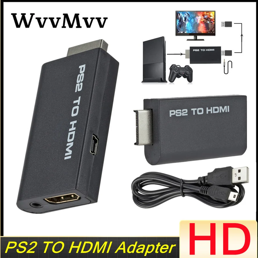 WVVMVV PS2 to HDMI 480i/480p/576i Audio Video Converter Adapter with 3.5mm Output Supports All Display Modes | Электроника