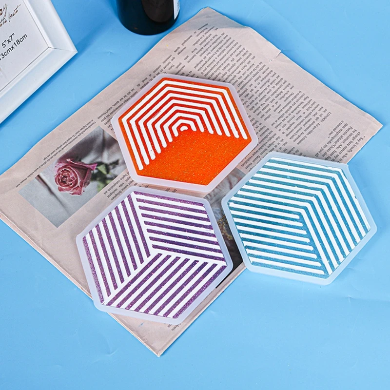 

LXAD Geometric Stripes Coaster Epoxy Resin Mold Cup Mat Casting Silicone Mould DIY Crafts Home Decoration Making Tool
