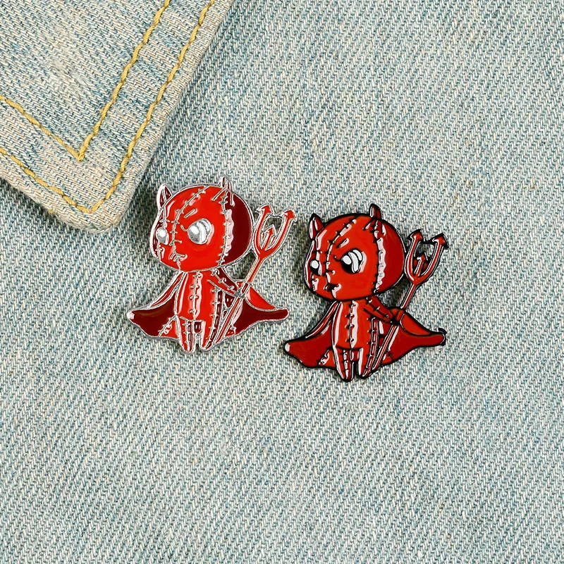 

HOSENG Red Demon Warrior Enamel Brooch Pin Women Man Halloween Birthday Friends Party Gift HS_614