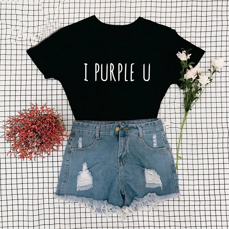 

Volentine День Святого Валентина Футболка для женщин I фиолетовый U с принтом букв размера плюс S-5xl большеразмерная футболка Топы повседневные к...