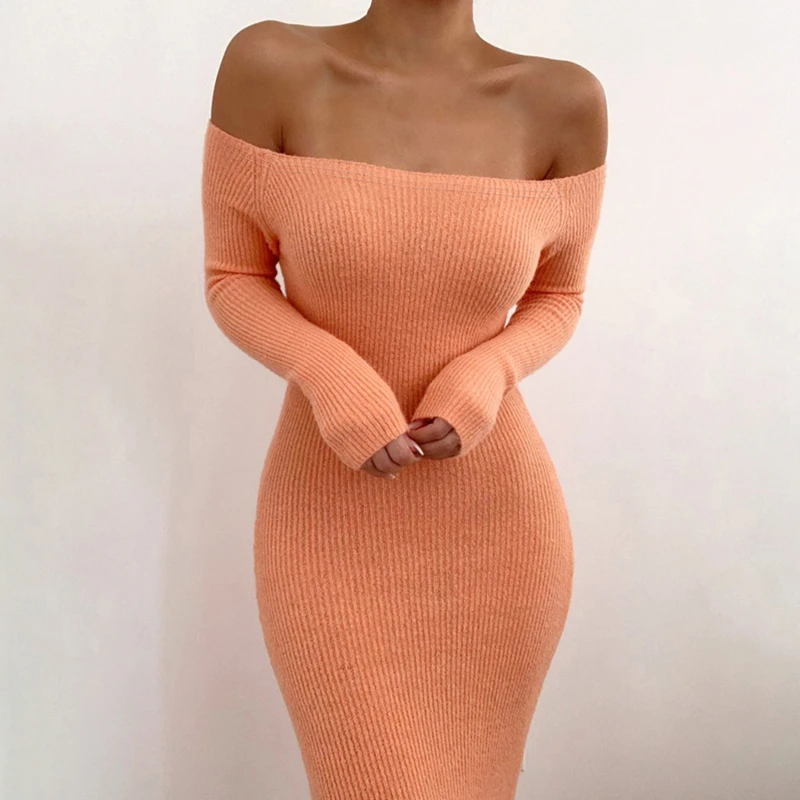 

2021 New One-Shoulder Dresses Women Temperament Sexy All-Match Bag Buttocks Slim One-Step Dress Ladies Solid Color Clothing