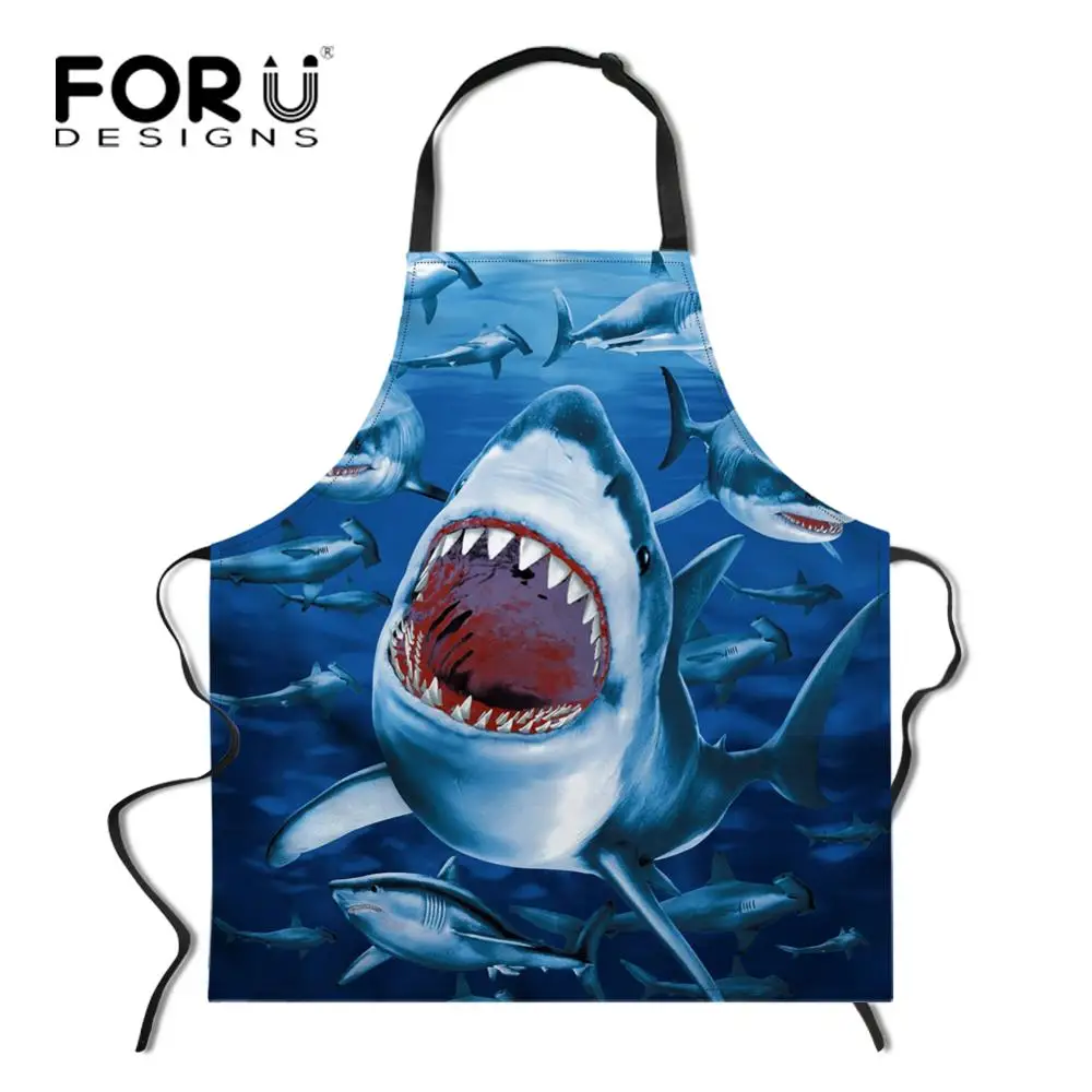 FORUDESIGNS Shark печать Регулируемый поварский фартук маслостойкий ужин вечерние выпечки Delantal для леди маникюр фартуки