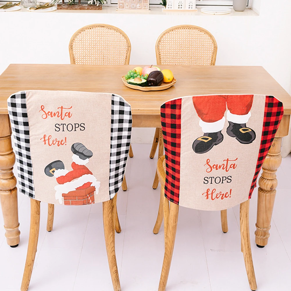 

Christmas Chair Cover Slipcovers Soft Chair Back Cushion Dining Room Seat Back Xmas Restaurant Holiday Festival Party Decoration
