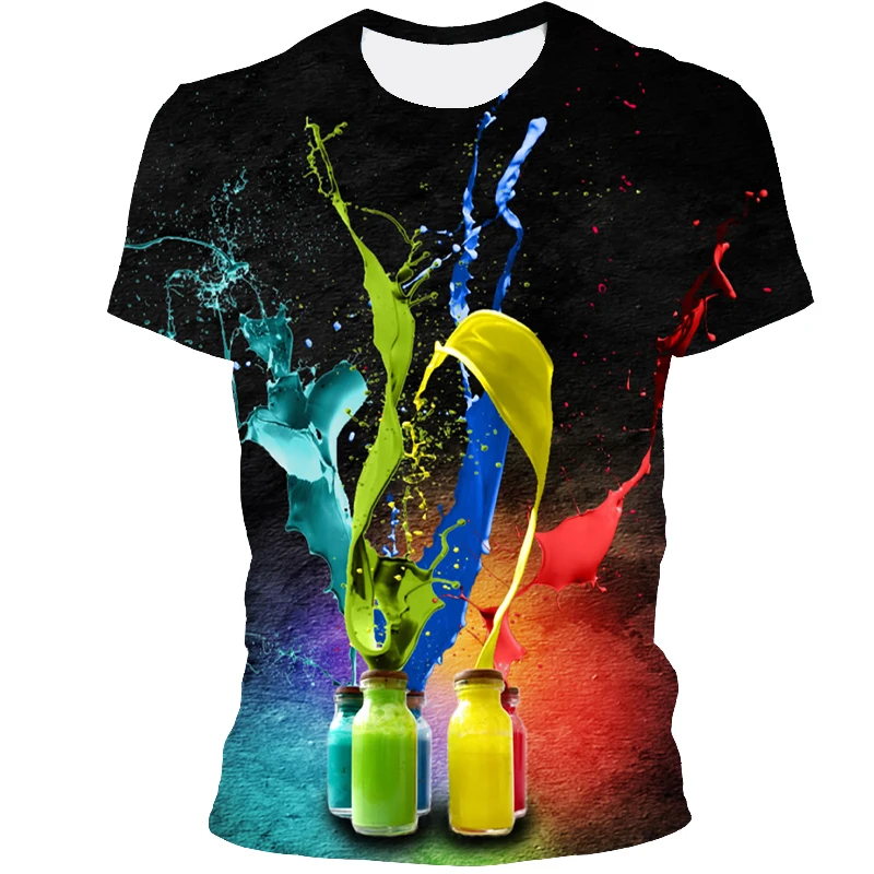 

New 2021 Men's Short Sleeve Oil Painting O collar Tshirt Fun 3D Print Tshirt