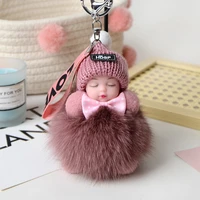 cute plush keychain sleeping baby doll keychain plush kpop accessories pompom keyring toys for girls kawaii keychain bag pendant