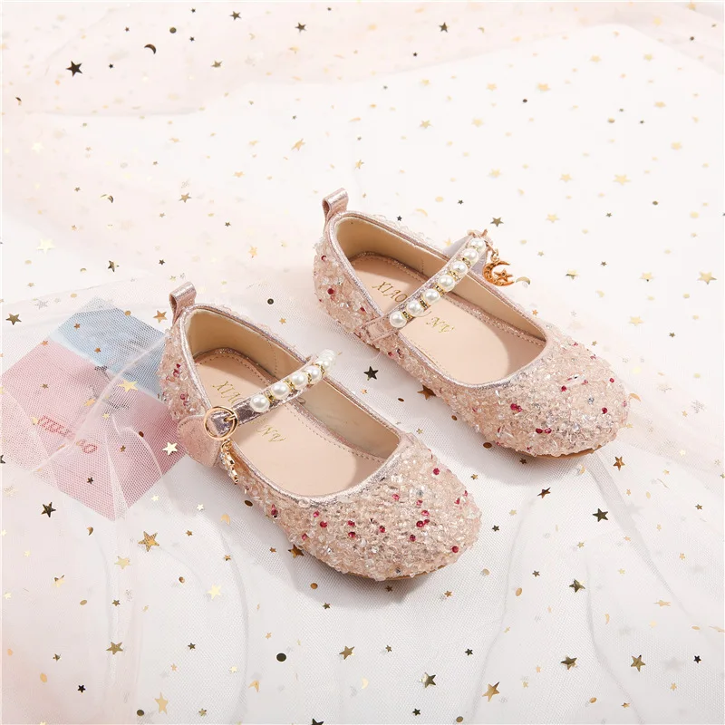 

Children Rhinestone Dresses Casual Shoes Spring 2021 For Girls Leather Shoes Kids Beads Dance Princess Party Female 2-11 Years