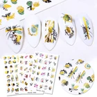 Золотые Водные Наклейки для ногтей Harunouta, 3 листа, Летние Водные Наклейки для цветов, декоративные обертки для ногтей сделай сам