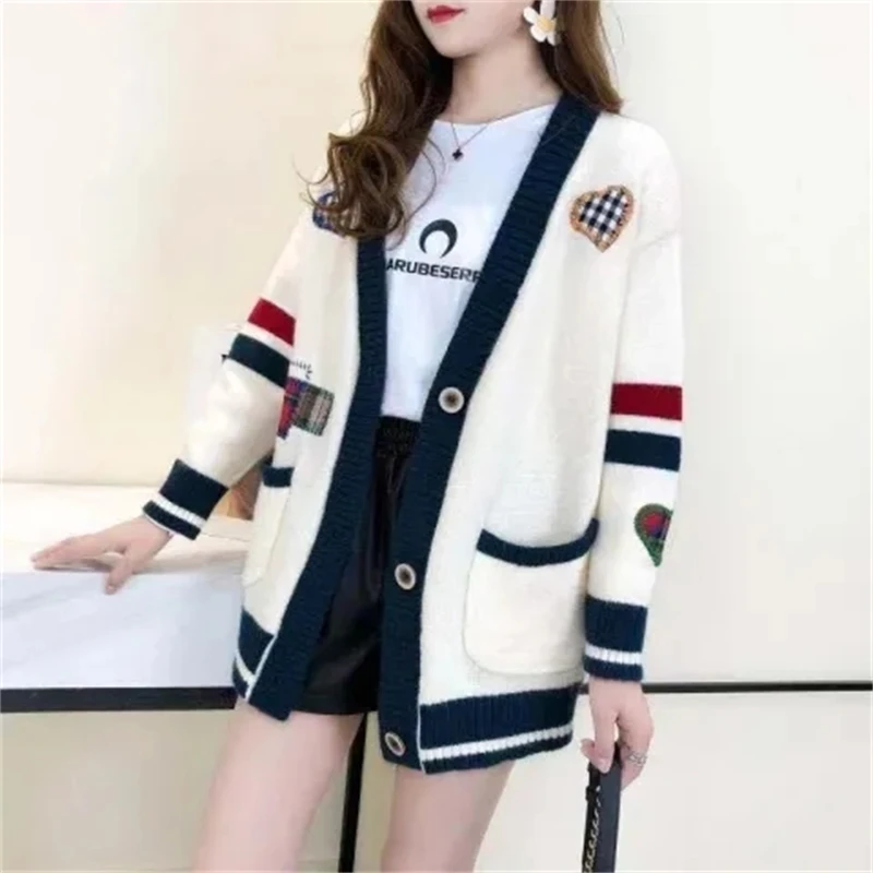 

2021 New Korean Sweater Cardigan Jacket Women Loose Spring And Autumn Short Style Embroidered Sweater