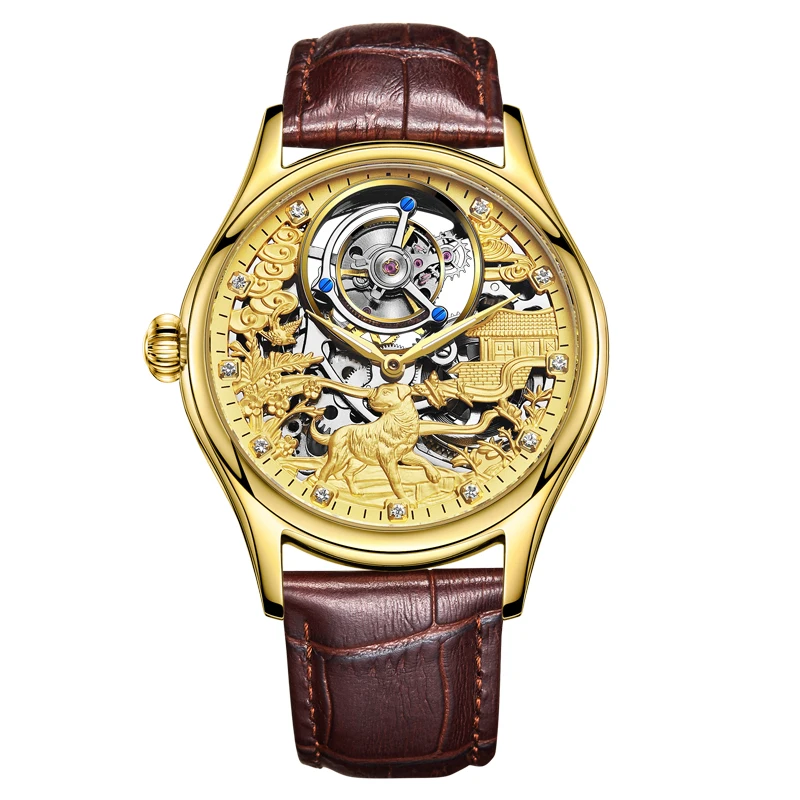 Guanqin Для мужчин часы Tourbillon Skeleton Наручные сапфировые Водонепроницаемый кожа 2019