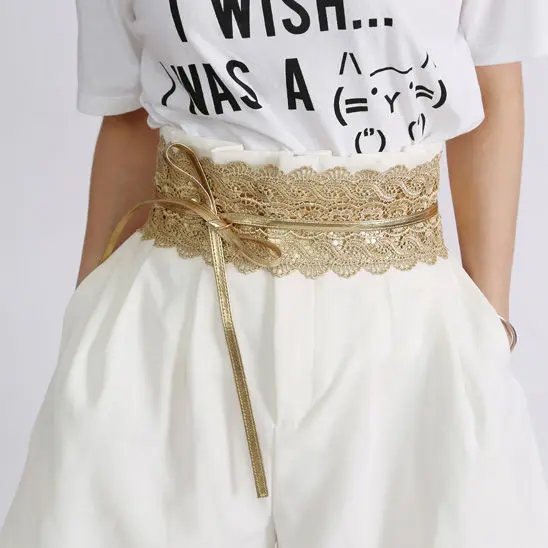 

New Women Bow Lace Belt Corset Wide Belts for Women Black White Female Self Tie Obi Cinch Waistband Wedding Dress Waist Band
