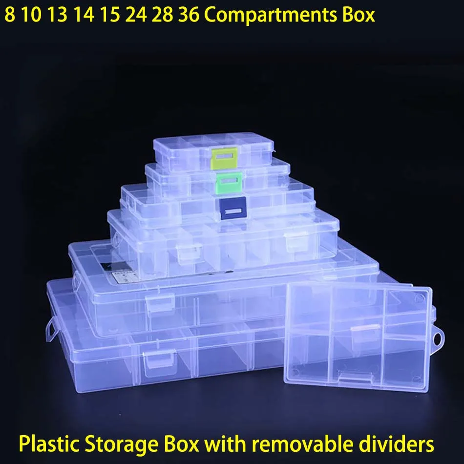 

5/8/10/13/15/24/28/36 Compartment Can Be Disassembled Transparent Plastic Storage Box Case Home Organizer Jewelry Beads Boxes