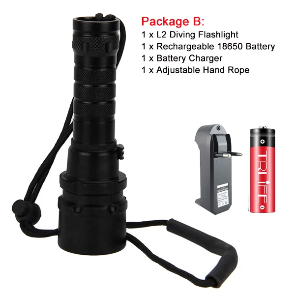 Package B Подводный светильник для дайвинга, подводная лодка, светильник s L2 100 м, подводный Divi для вспышки, светильник 18650 фонарь, водонепроницаемая Ночная лампа - Испускаемый цвет: Package B