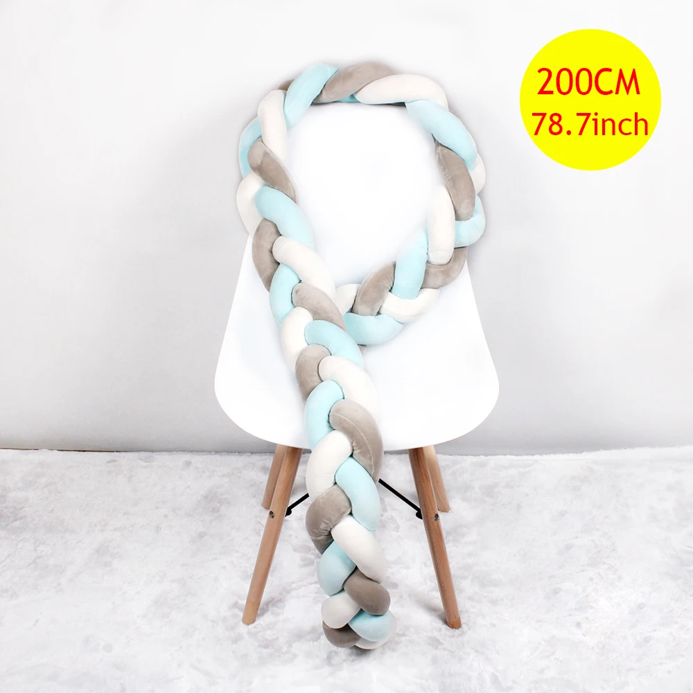 2M Blue White Gray Кровать бортики в кроватку работы в скандинавском стиле с узлом для новорожденных, детская кроватка, бампер, длинная плетеная тесьма, подушка для детской кроватки, плюшевый бампер, детская кроватка, декор для комнаты - Цвет: 2M Blue White Gray