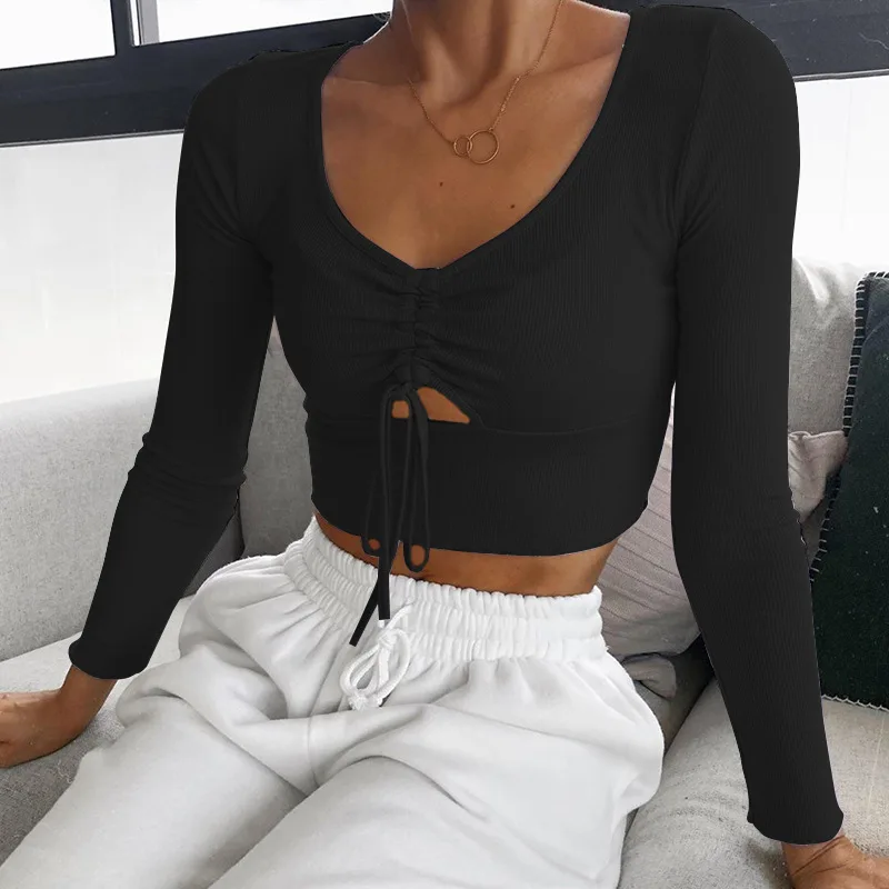 Весенне-осенние модные сексуальные топы однотонные черные/фиолетовые