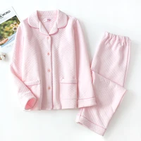 new autumn and winter pajamas ladies pure cotton long sleeved thick warm winter home service suit solid color cardigan sleepwear