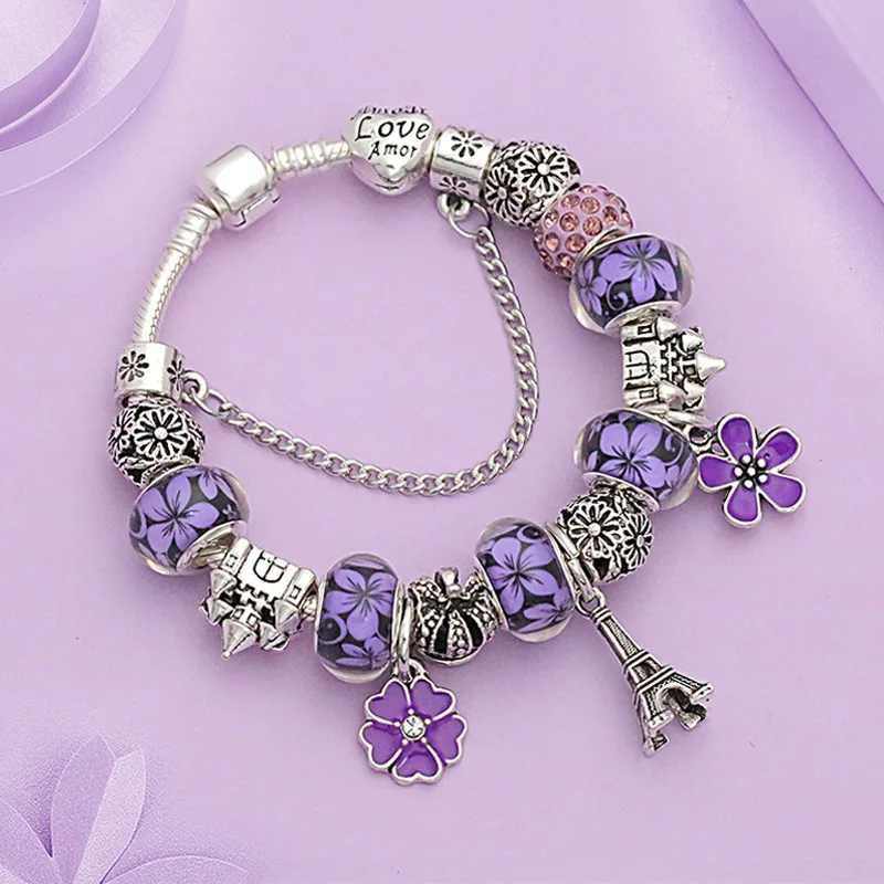 

ATTRACTTO Luxury Brand Silver Tower&Castle Bracelets&Bangles For Women Charm Crown Bracelets Flower Jewelry Bracelet SBR190400