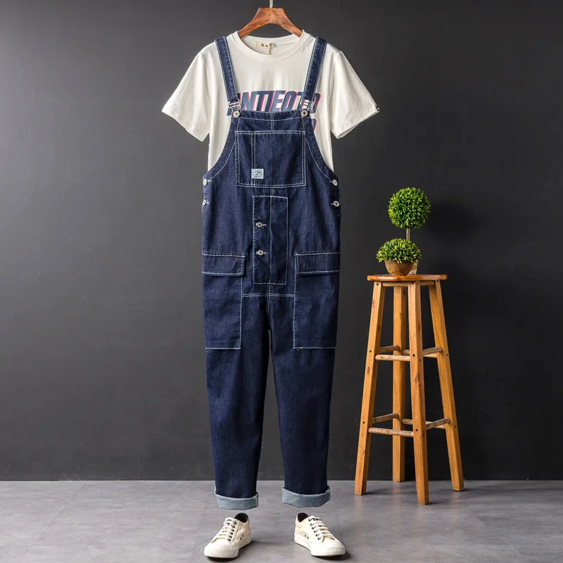 Man Jeans Bib Overalls Fashion Loose Plus Size Hip Hop Homme Denim Jumpsuits Cargo Trousers Blue Leisure Freight Wide Leg Pants