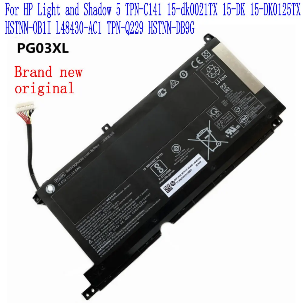 

Совершенно новый аккумулятор 4323mAh/52.5Wh PG03XL для ноутбука HP Light and Shadow 5 TPN-C141 15-dk0021TX 15-DK0125TX HSTNN-OB1I