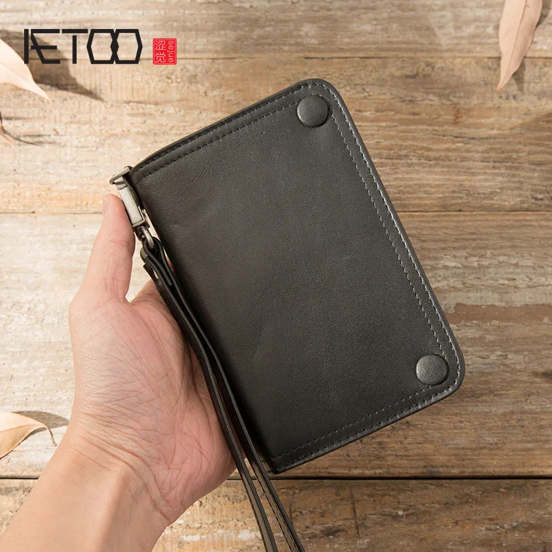 AETOO ручной работы Ретро кошелек мужской воловьей кожи Короткий Молодежный тренд