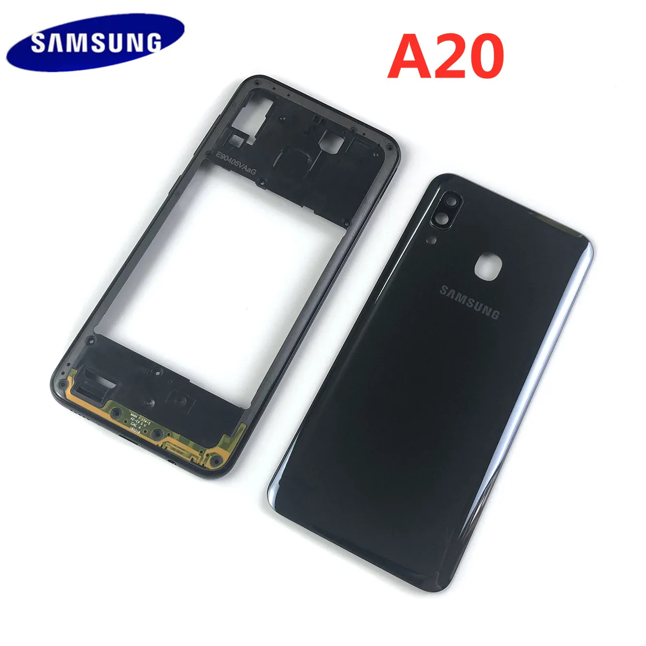 

For SAMSUNG Galaxy A20 2019 A205 SM-A205F A205DS Housing Middle Frame+Battery Back Cover Rear Cover + Camera Lens Repair Parts