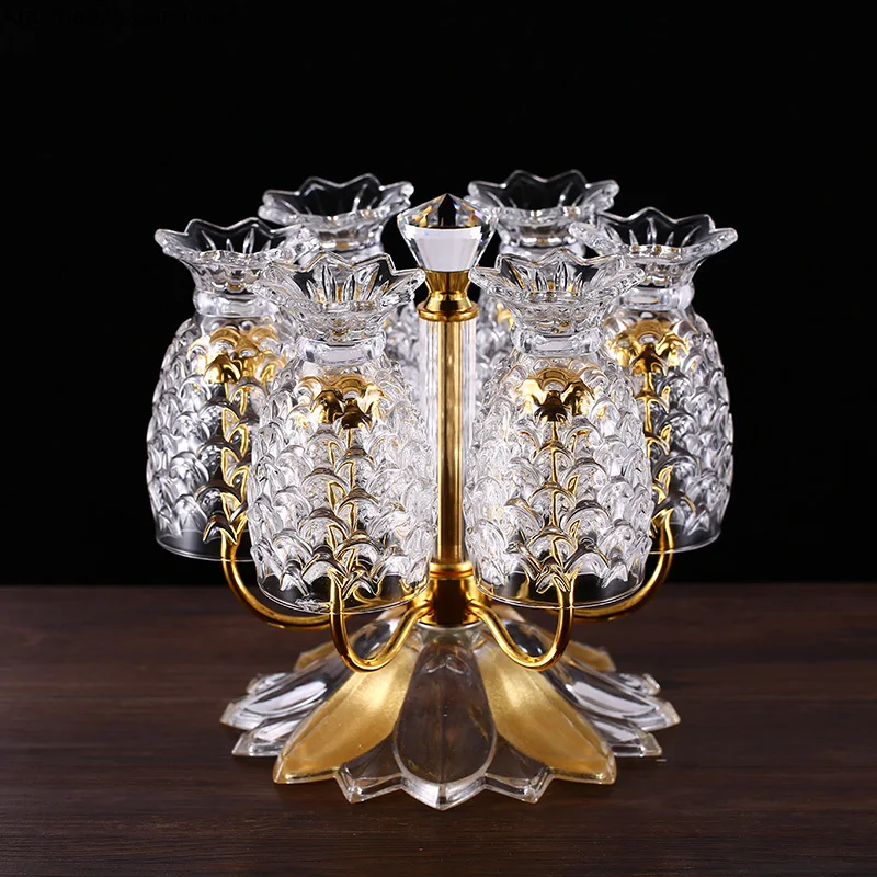 

Metal Cup Holder Home Drinking Glass Drain Rack Living Room Embedded Glass 6 Cups Storage Rack Cup Six-piece Set D345