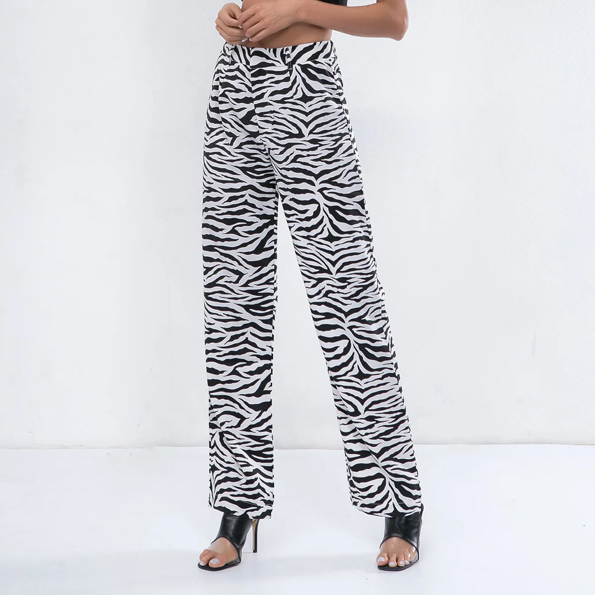 

Sexy Zebra Pants Women Elegant Pants Club Harajuku High Waist Trousers Ladies Casual Black White Office Pants Women Streetwear