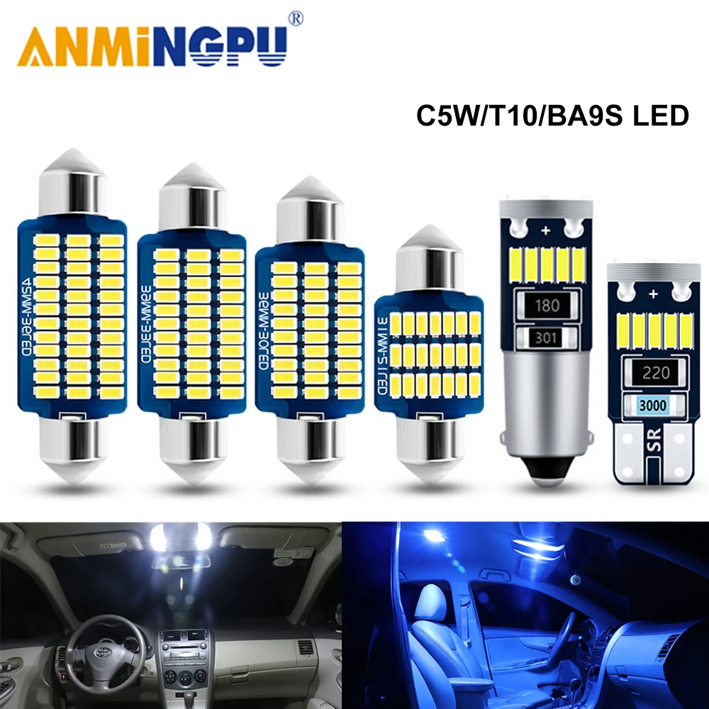 

ANMINGPU 2X Signal Lamp T10 W5W BA9S T4W Led Bulbs C5W Led C10W Festoon 31mm 36mm 39mm 42mm 3014SMD Dome Light Reading Light 12V