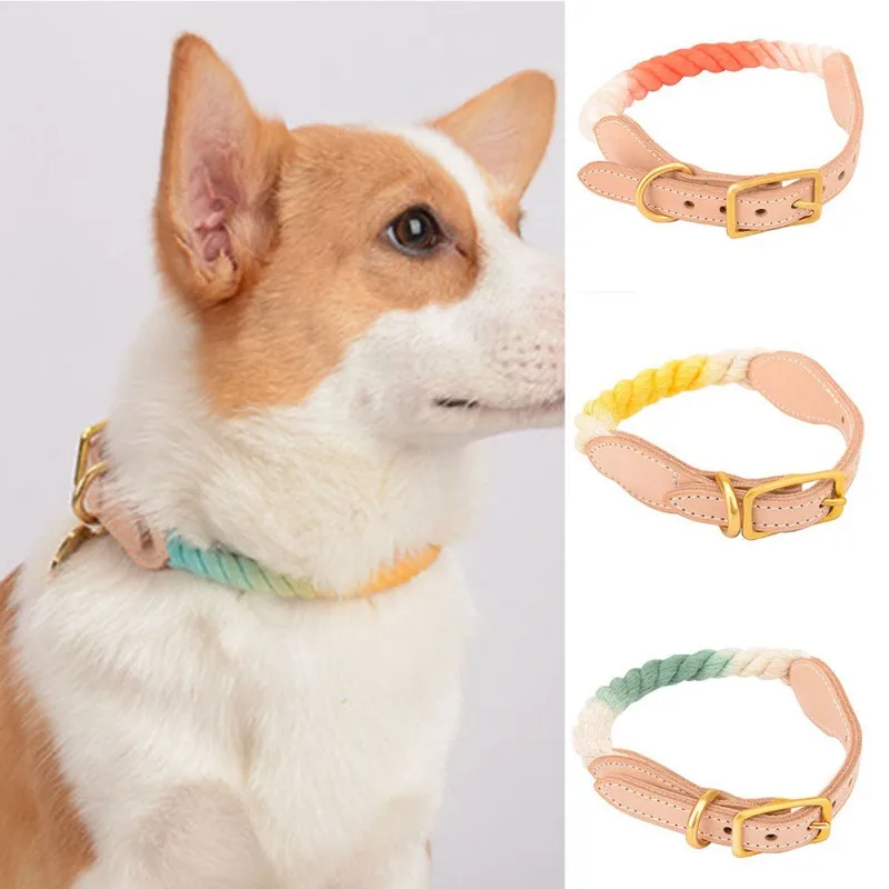 Собачий ошейник из хлопковой веревки | Кольцо Пряжка нержавеющей стали для собак