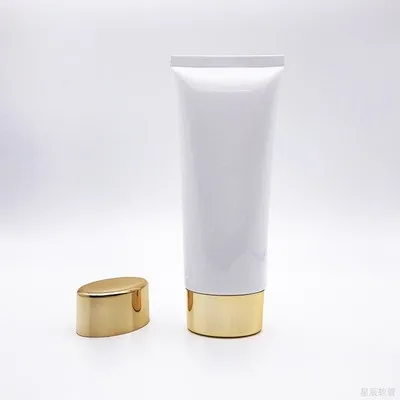 Gold Screw Cap 100 г X 50 пустой белый косметический крем для лосьона мягкий трубчатый контейнер, 100 мл РУЧНАЯ упаковочная бутылка для крема плоская трубка для шампуня - Цвет: Gold Screw Cap