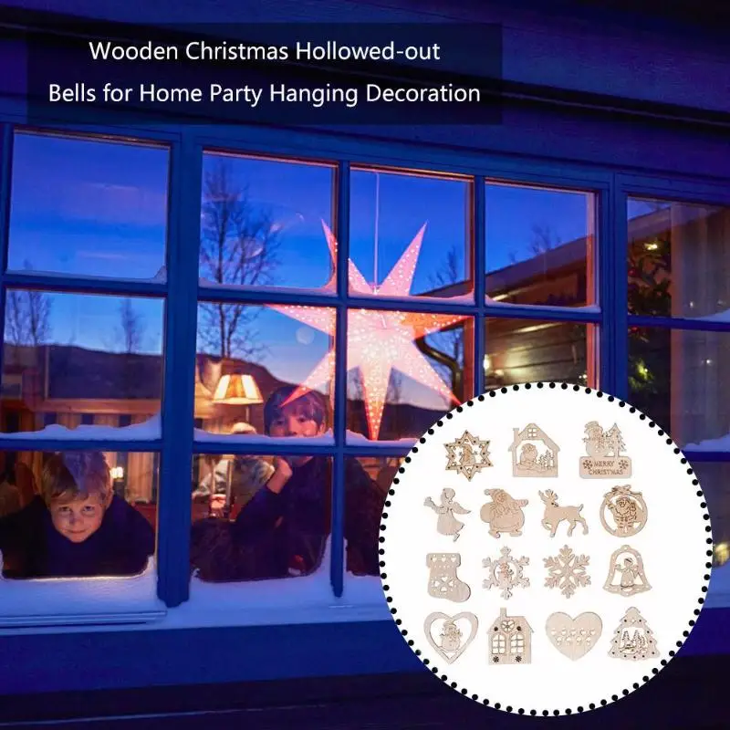 15pcs Wooden Christmas Hollowed-out Pendant Originality Elk Snowflake Love Scene Props Charms Drop Decoration Room Ornament | Дом и сад
